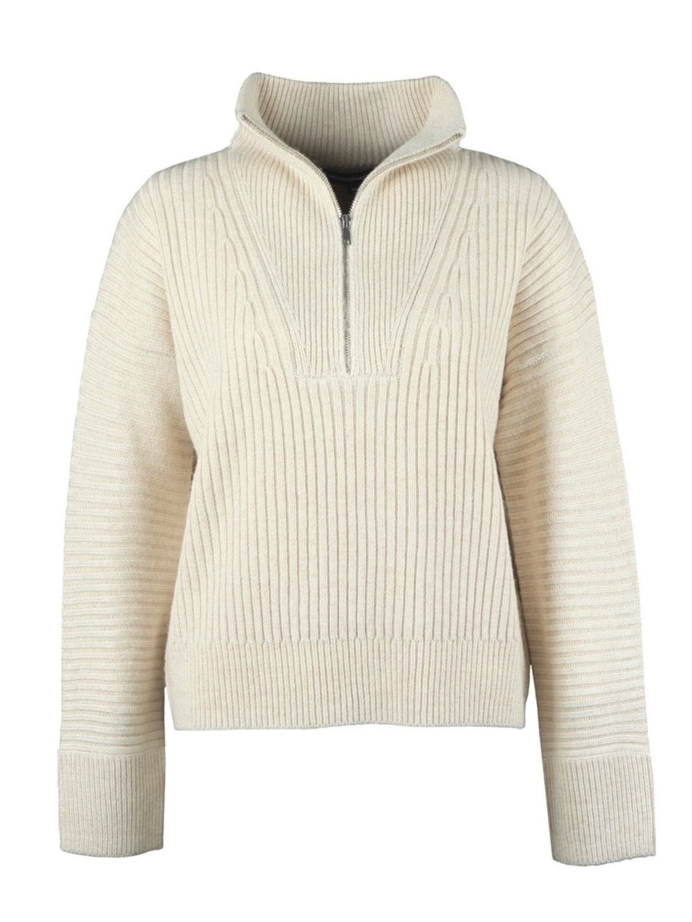 French Connection Cream Ribbed Half-Zip Turtleneck Oversized Sweater